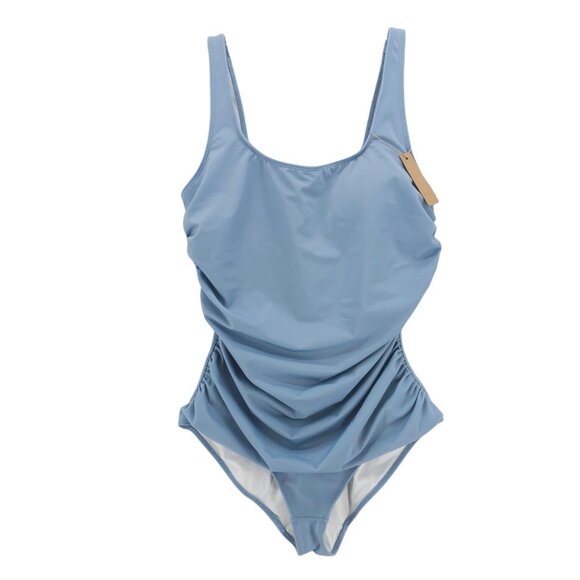NWT SHAPELLX Swimsuit One-Piece Shaping Swimwear Blue Ruched Sides LARGE - Picture 1 of 6